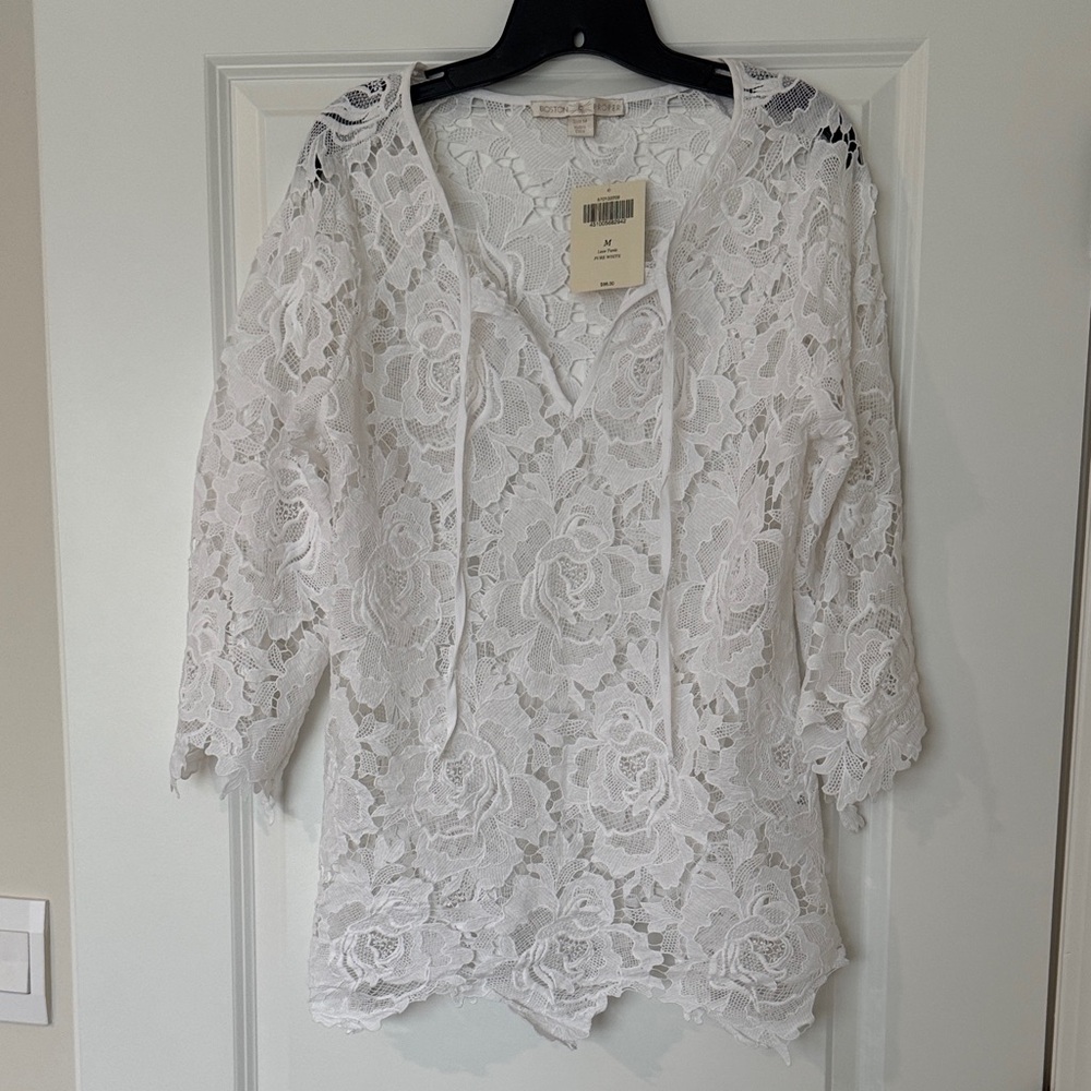 Boston Proper White Lace Blouse
